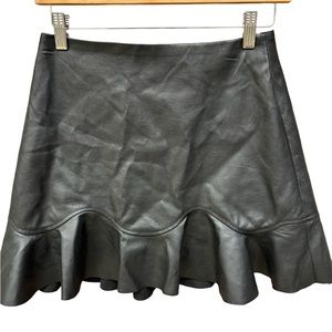 Rebecca Taylor faux leather black miniskirt with flounce hemline Size 4